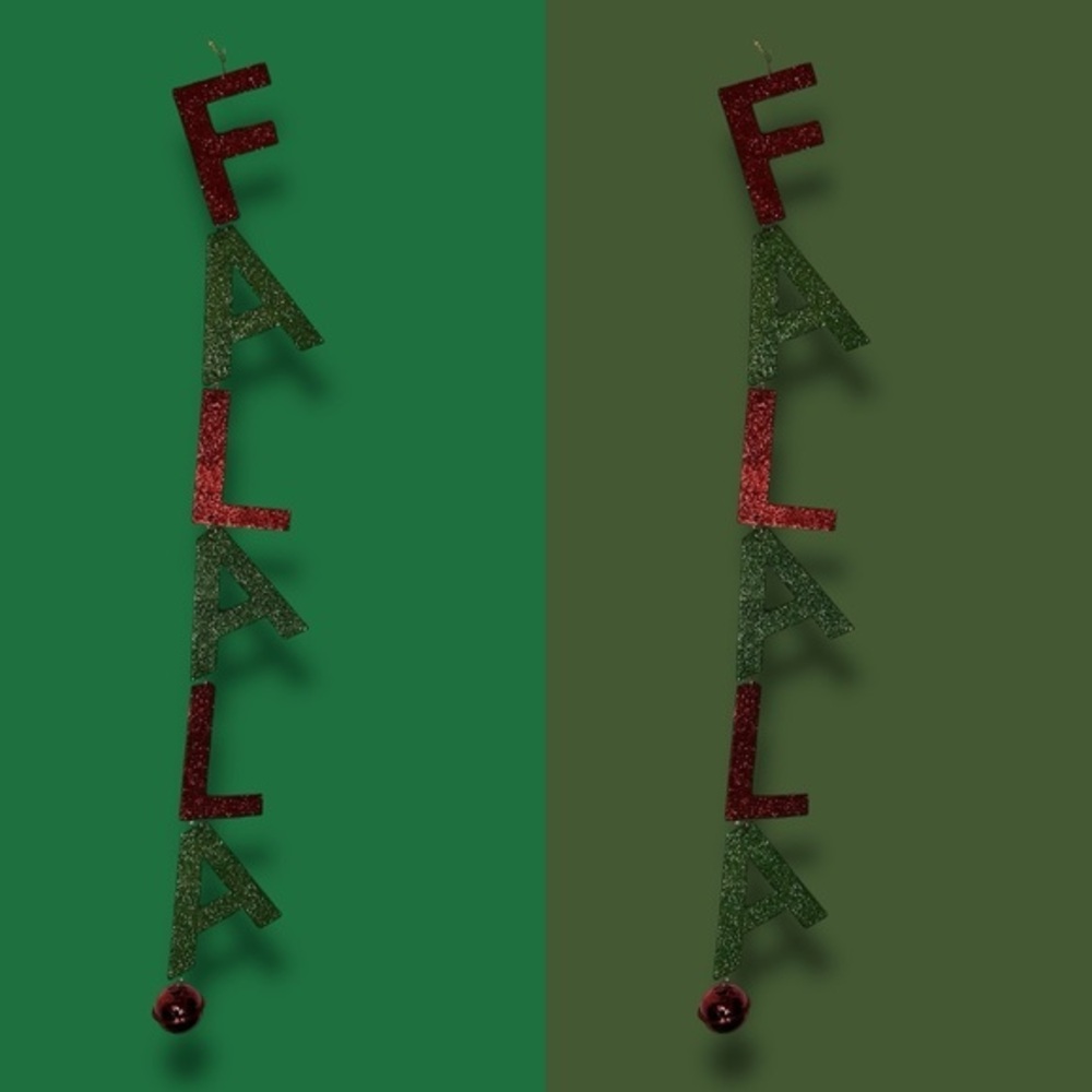 Falalalala Red And Green Glittery Hanging Ornaments - Set Of Two - “Dasher”